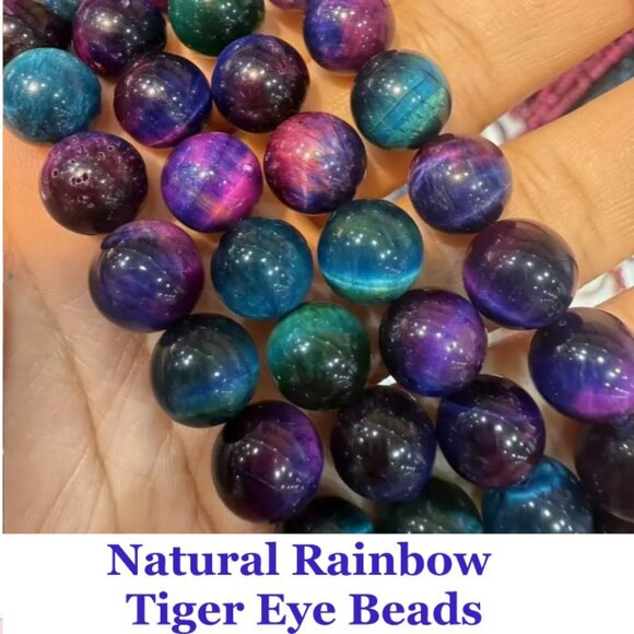 Exquisite Natural Stone Multicolor Rainbow Tiger Eye    15" Strand - Picture 1 of 3